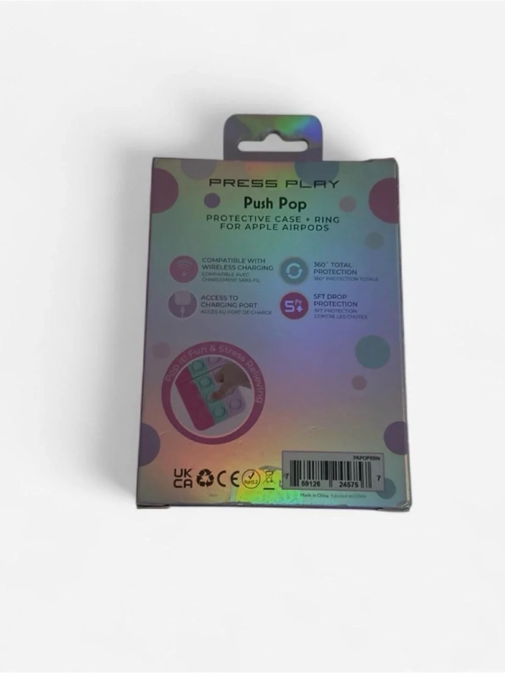 Push Pop Protective Case for Apple AirPods - Pink/Green/Purple